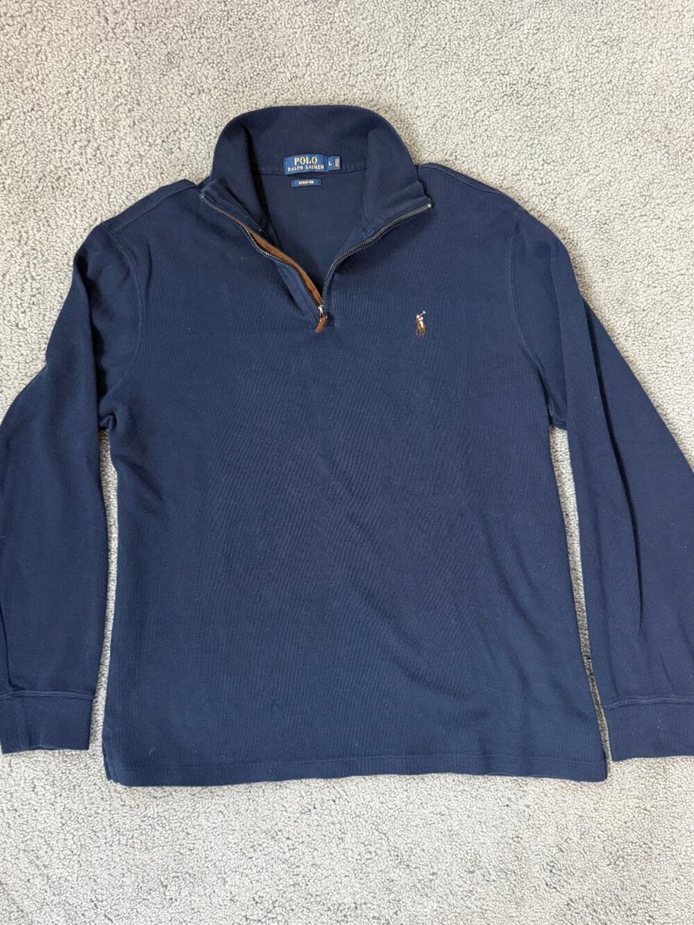 Polo Ralph Lauren Men's Estate-Rib Quarter-Zip Pullover Navy Blue Large L